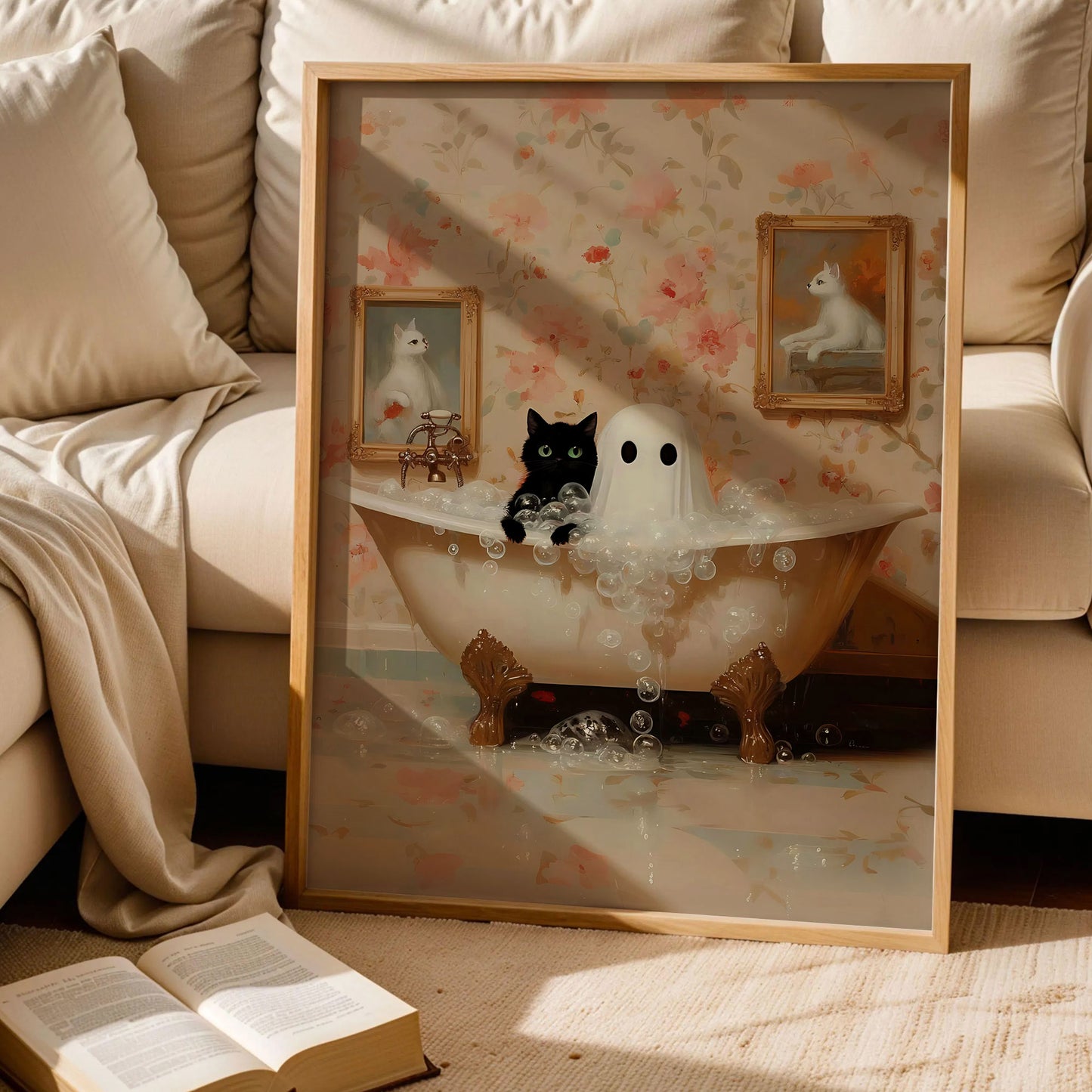 Ghost and Cat in Bathtub Gothic Art