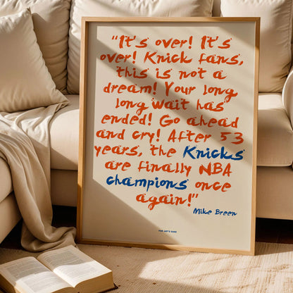 New York Knicks Mike Breen Quote Art Print