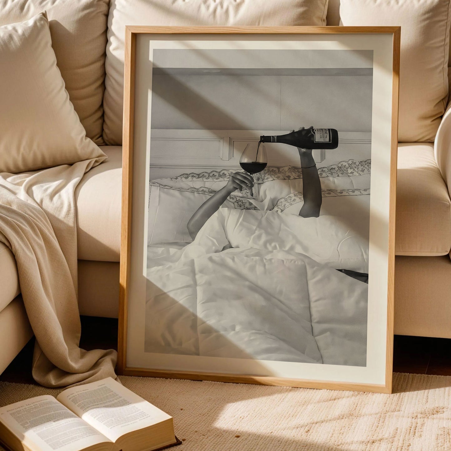 Woman Drinking Wine in Bed Wall Art