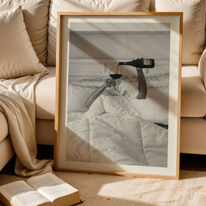 Woman Drinking Wine in Bed Wall Art