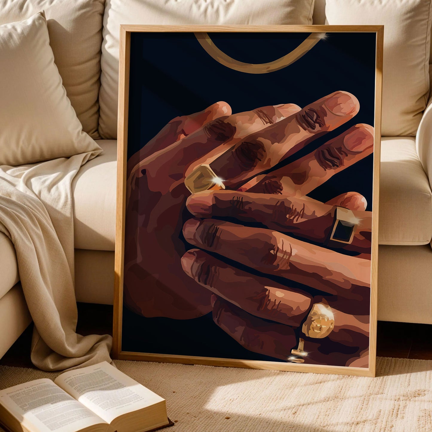 Gold Rings Black Art Print