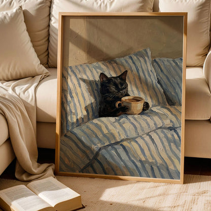 Black Cat With Coffee Poster