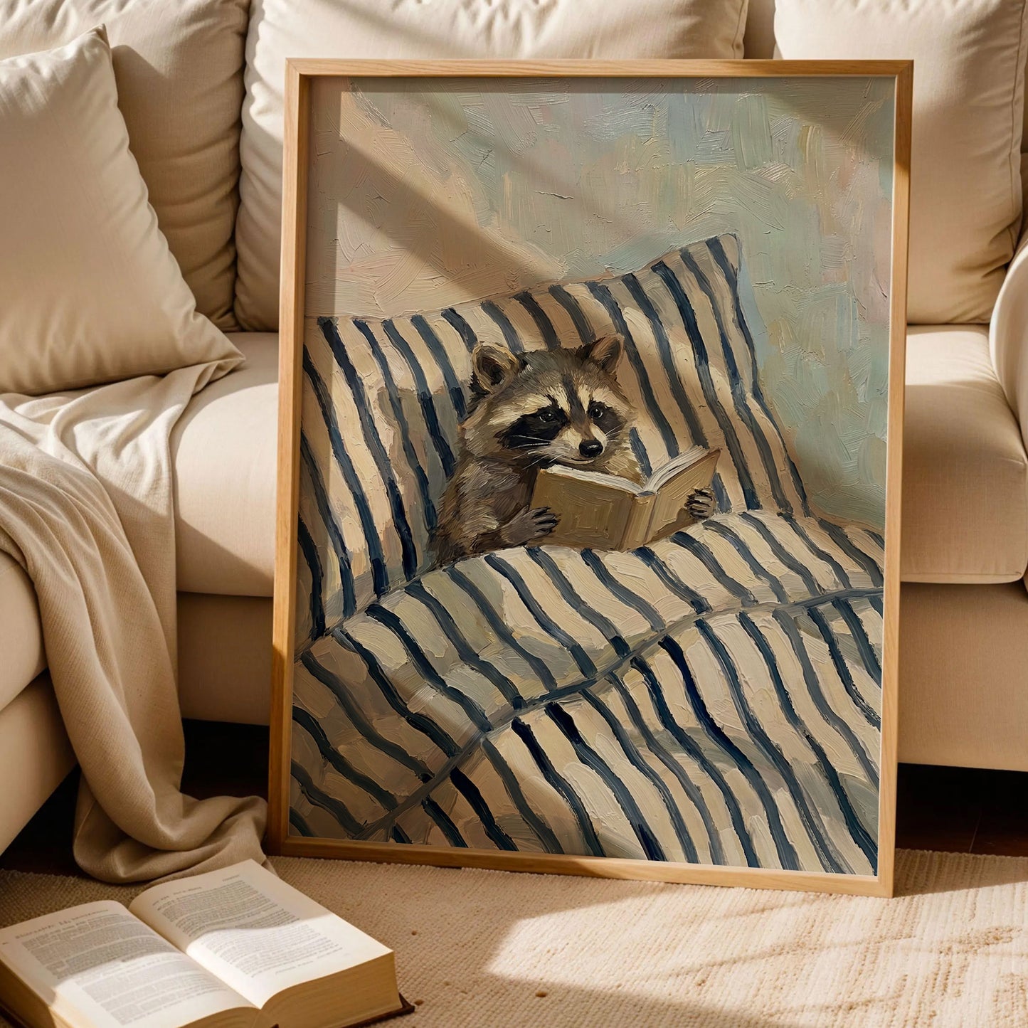 Raccoon Reading in Bed Poster