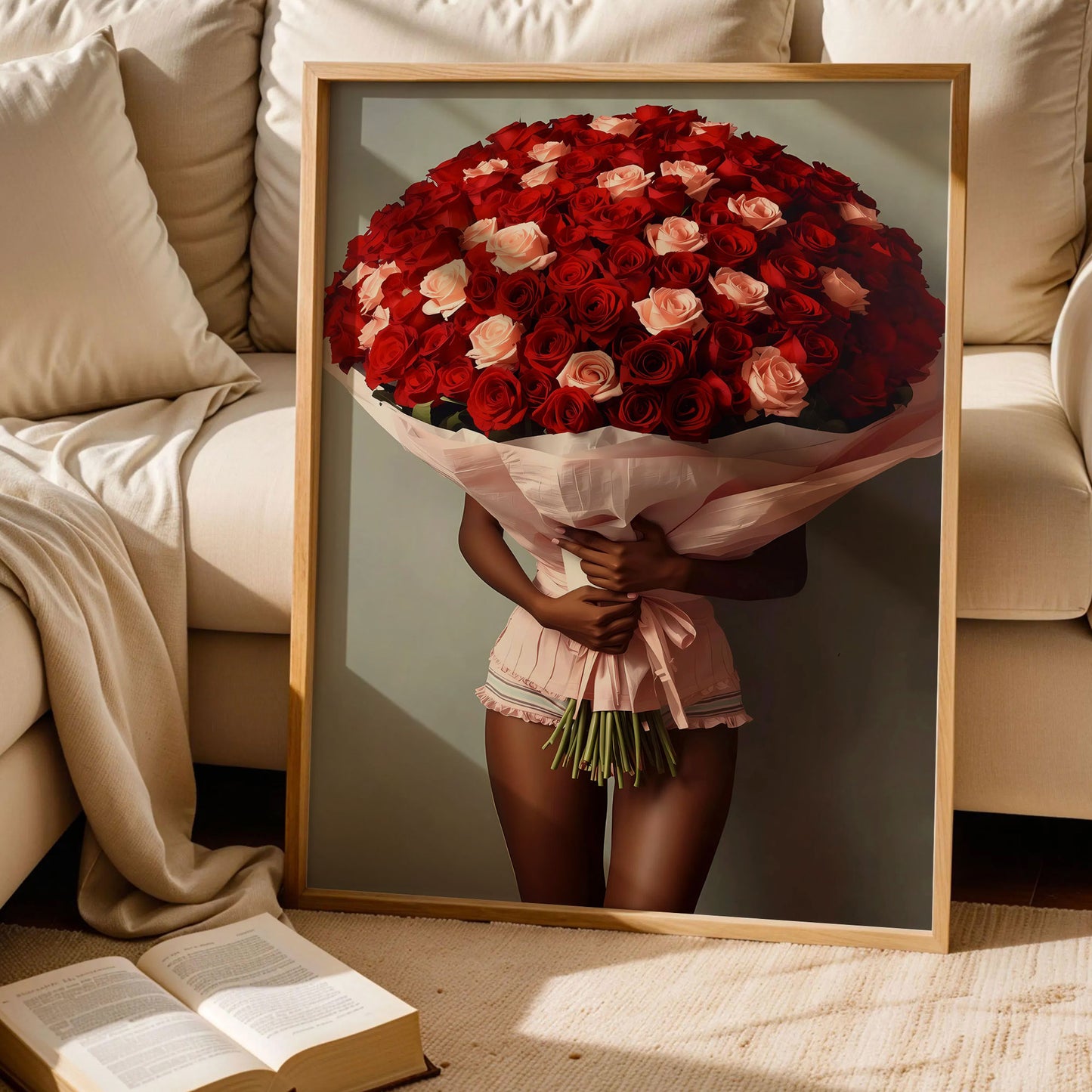 Black Woman Roses Bouquet Art Print