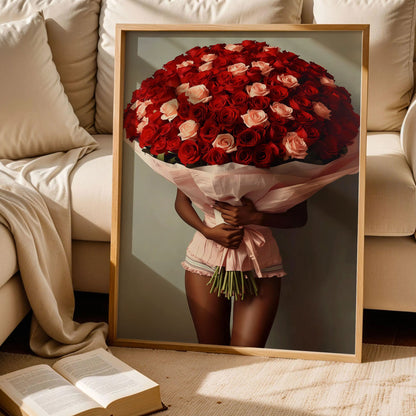 Black Woman Roses Bouquet Art Print