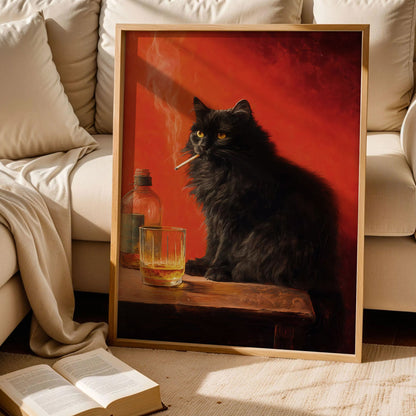 Black Cat Smoking a Cigarette Poster