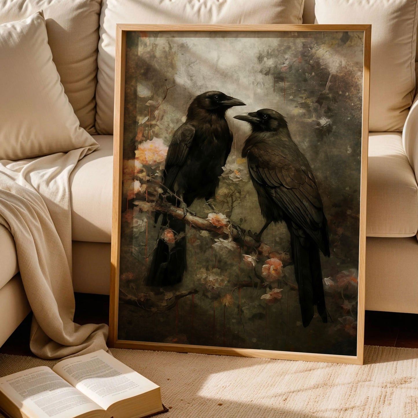 Raven Couple in Dark Forest Wall Art Print