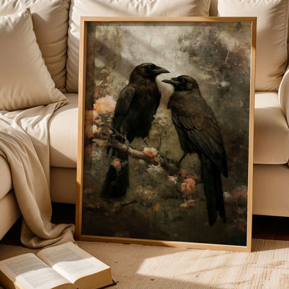 Raven Couple in Dark Forest Wall Art Print