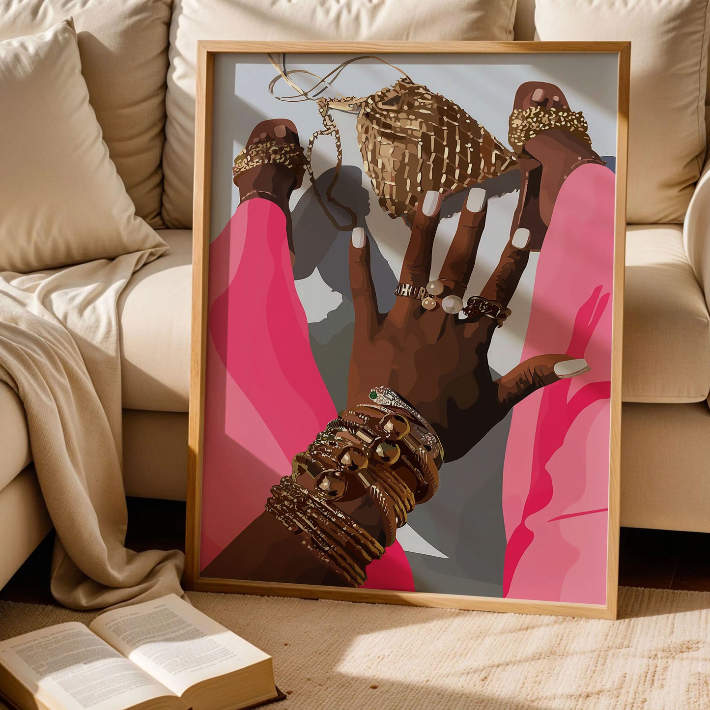 Black Women With Pink Rose Wall Art