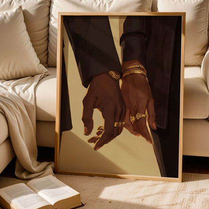 Black Couple Holding Hands Wall Art