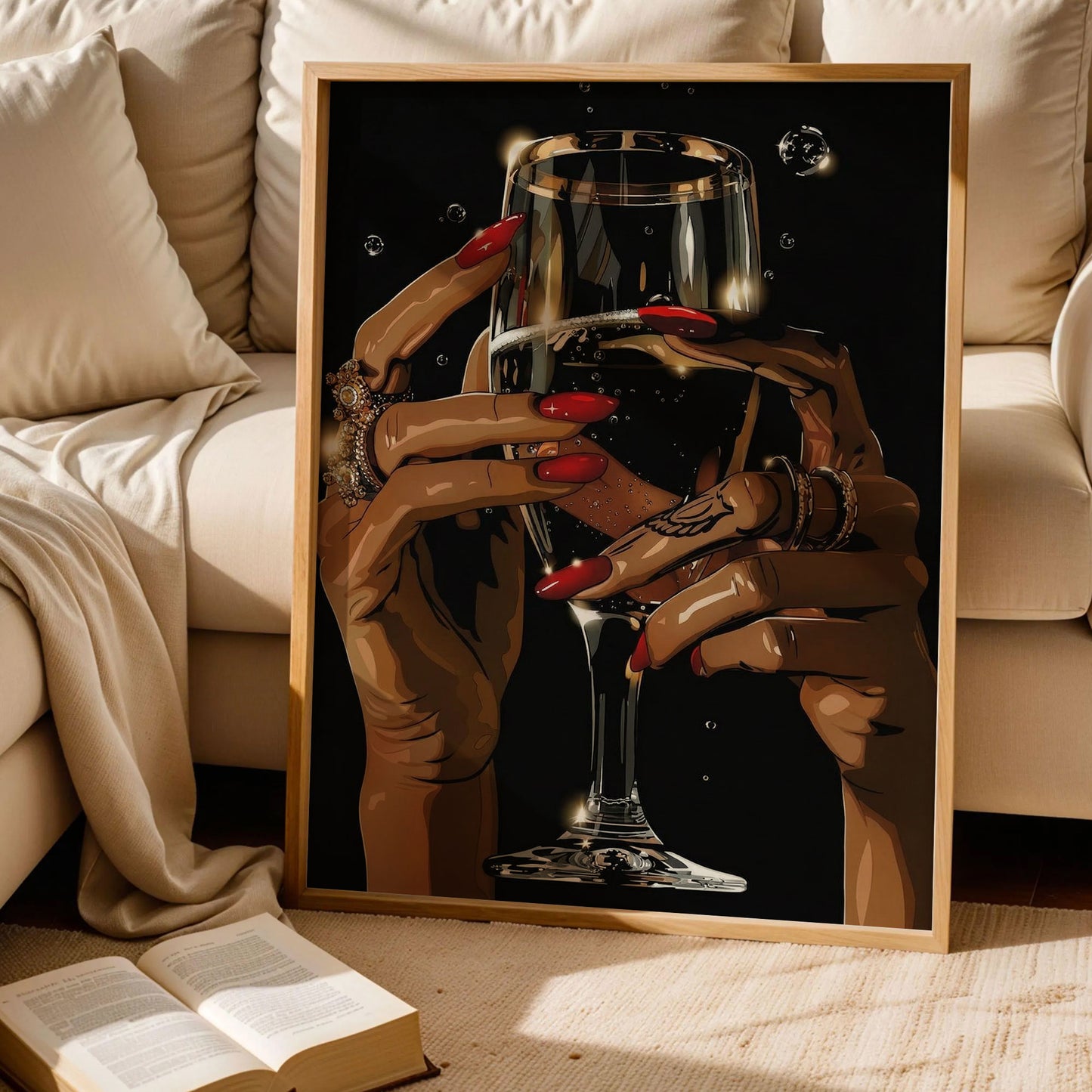 Black Woman Champagne Art Print