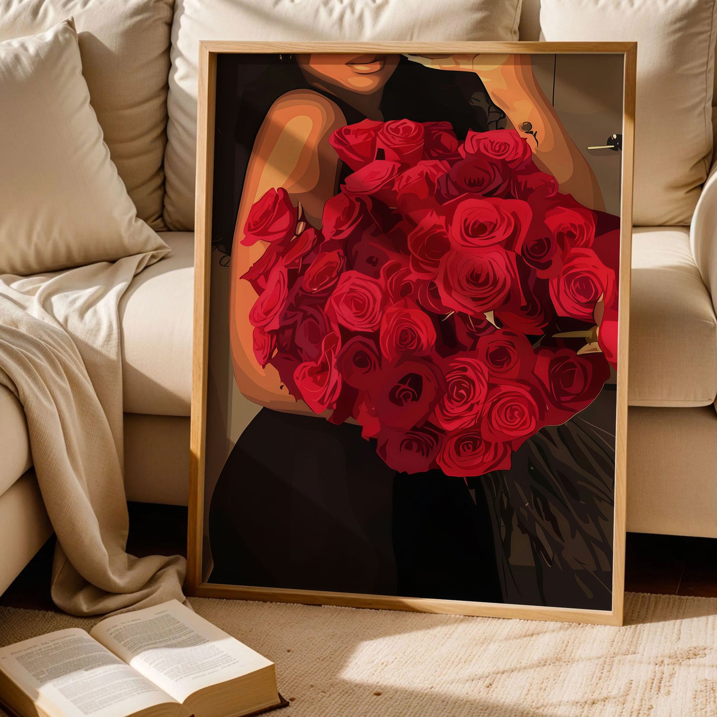 Black Woman Red Rose Art Print