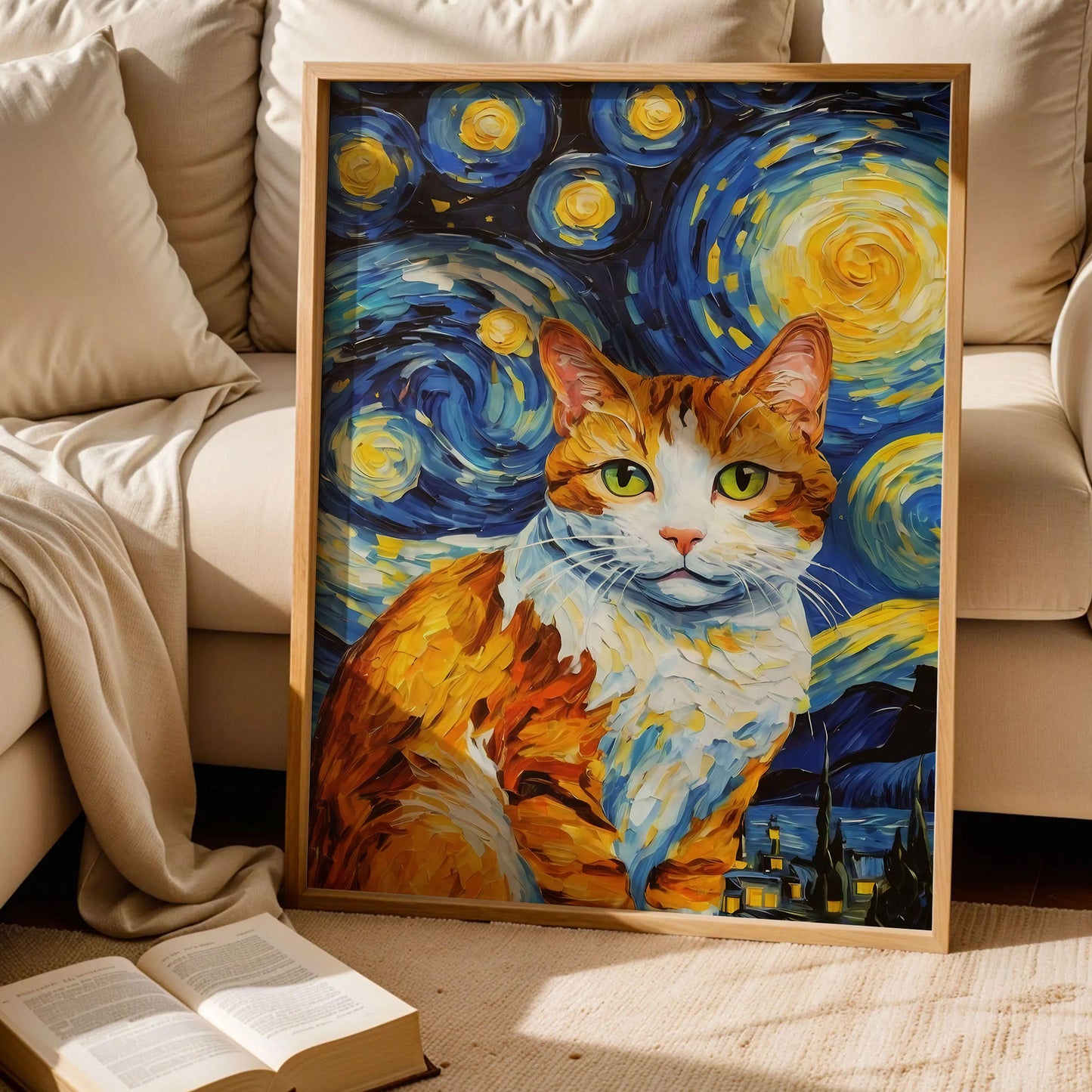 Starry Night With Ginger Cat Print