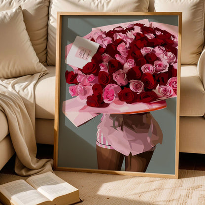 Black Woman Roses Bouquet Art Print