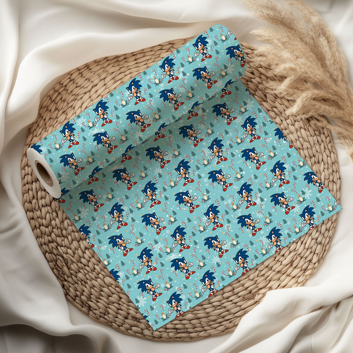 Blue Hedgehog Xmas Holiday Gift Wrap Roll