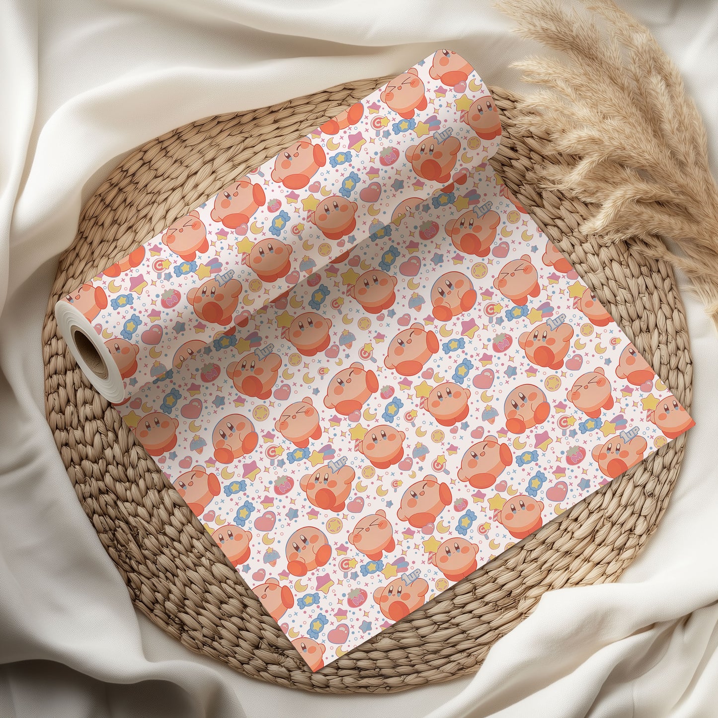 Kirby Floating Stars Wrapping Paper, Adorable Gamer Gift Wrap