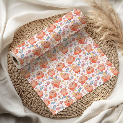 Kirby Floating Stars Wrapping Paper, Adorable Gamer Gift Wrap
