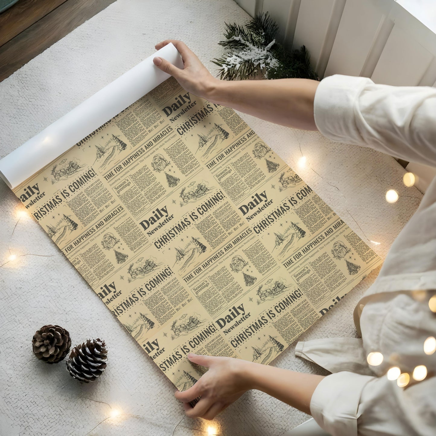 Christmas Is Coming Newspaper Wrapping Paper