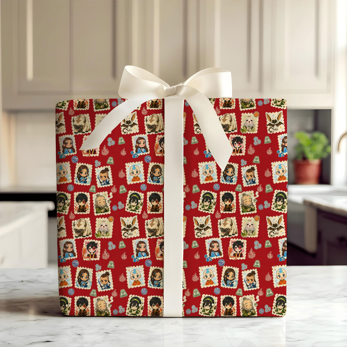 Avatar the Last Airbender Appa & Momo Wrapping Paper - Red