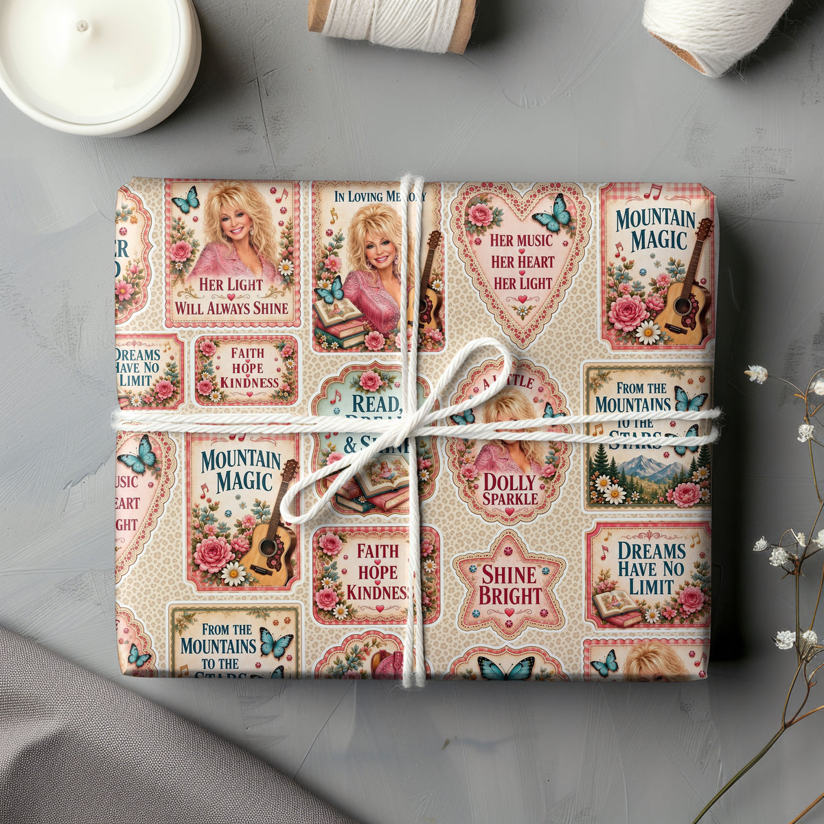Shine Bright Dolly Parton Wrapping Paper – Christmas Gift Wrap for Fans