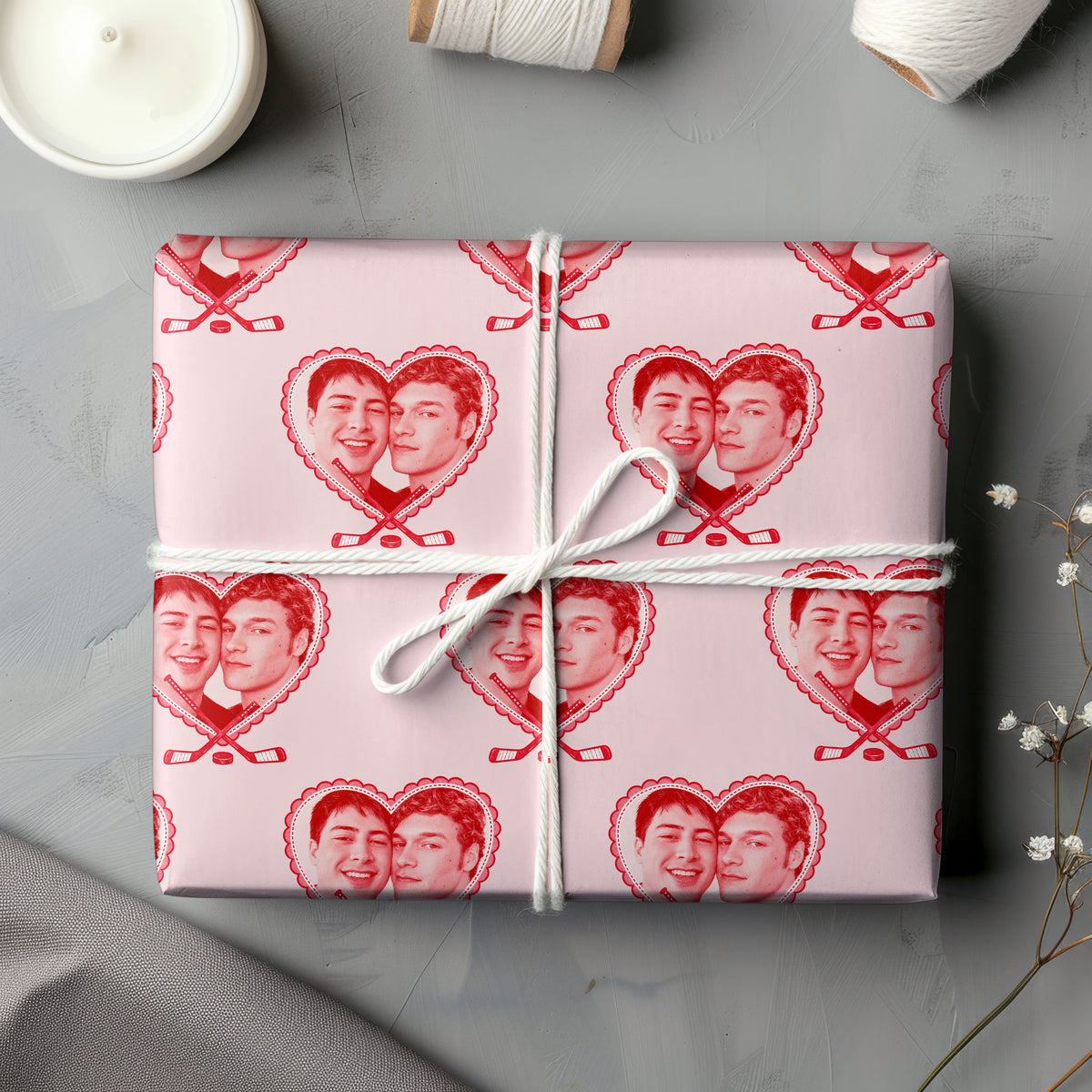 Pink Hearts Heated Rivalry Wrapping Paper – Hockey Romance Gift Wrap for Fans