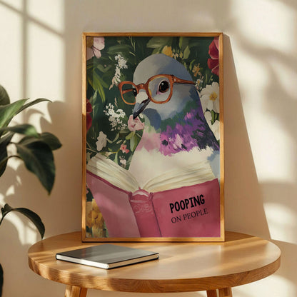 Humorous Pigeon Reading Book Art Print