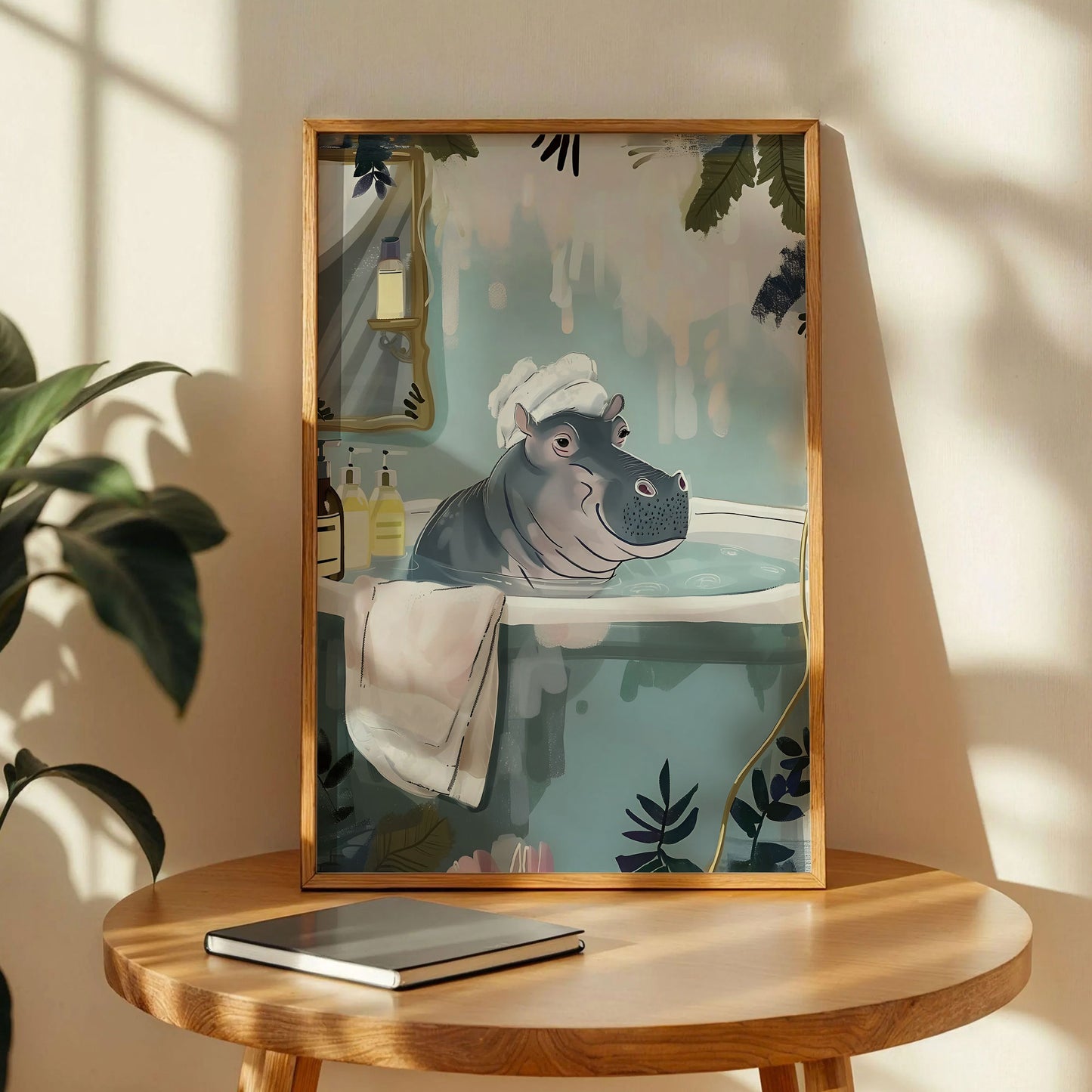 Hippo in Bathtub Bathroom Print Art