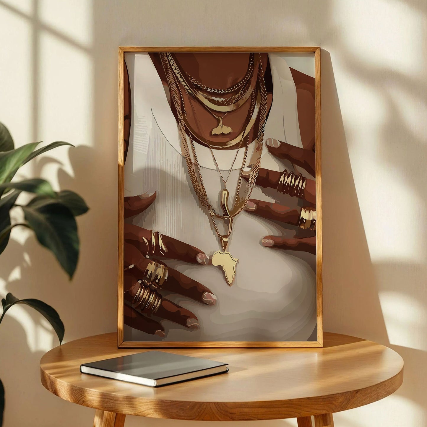 Black Woman Gold Jewelry Wall Art
