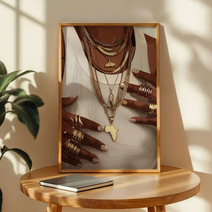 Black Woman Gold Jewelry Wall Art