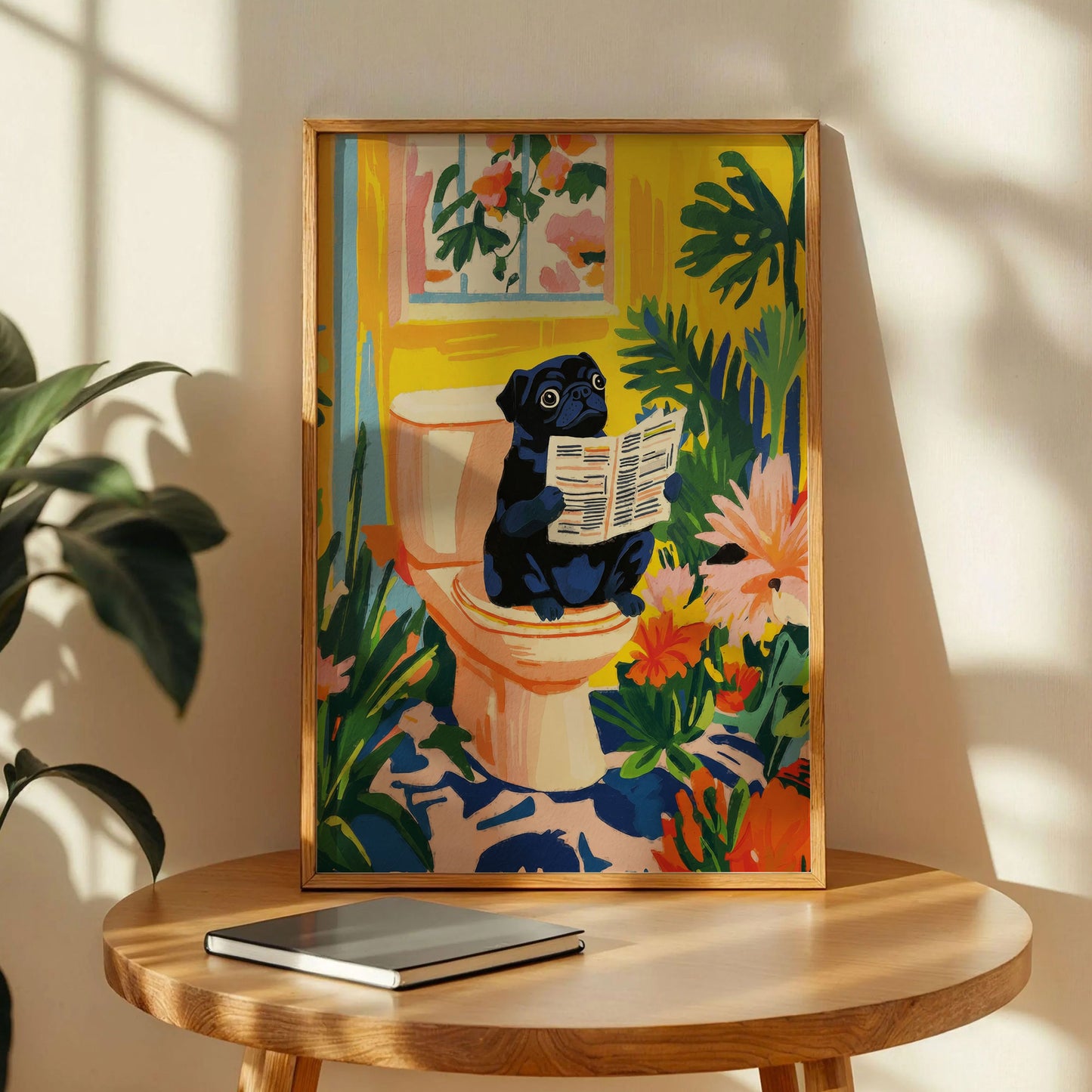 Black Pug On a Toilet Print