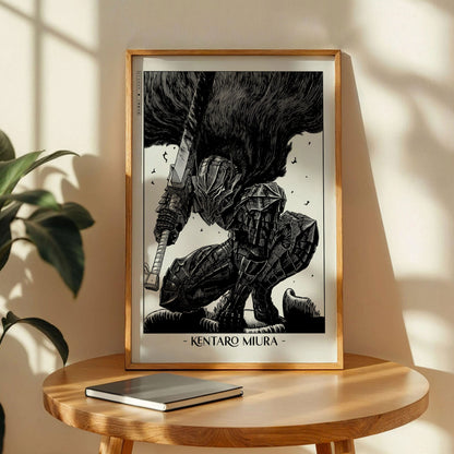 Berserk Guts Armor Black & White Metal Poster