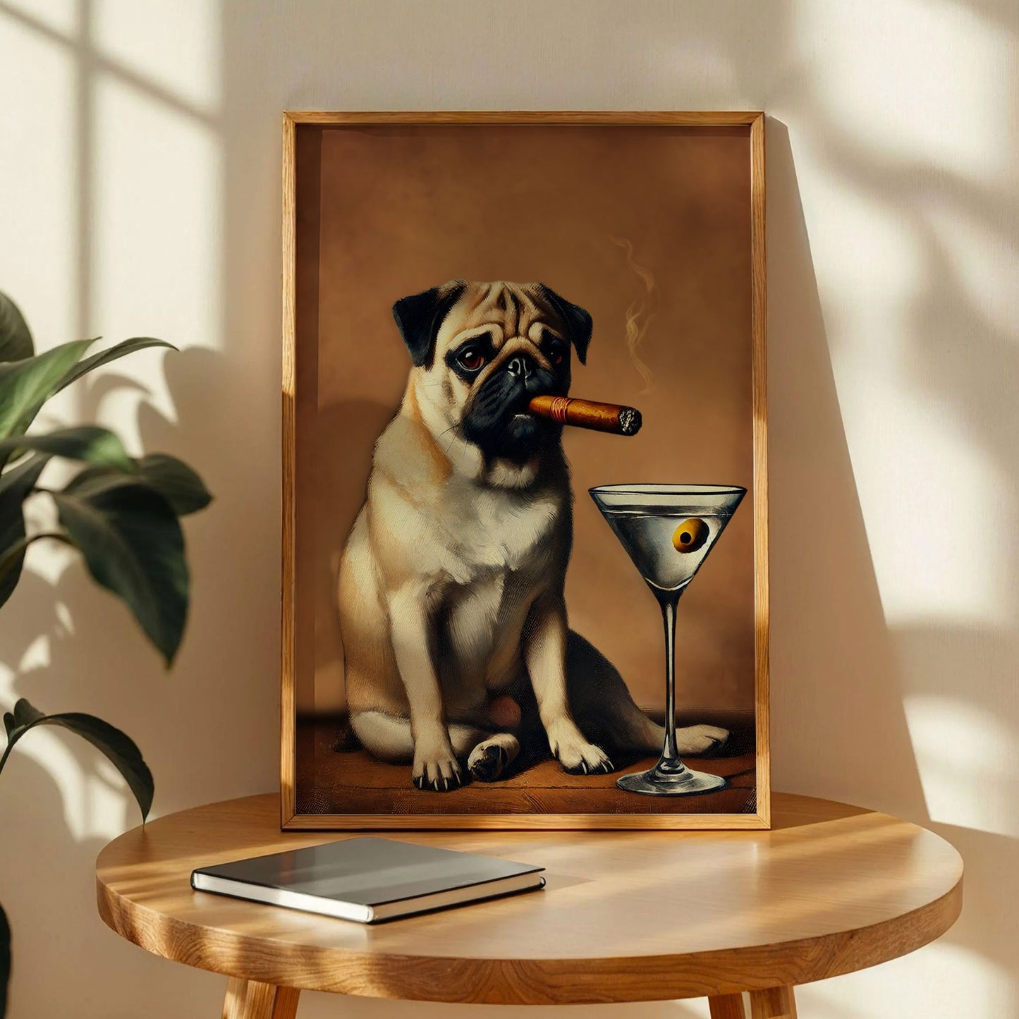 Pug Dog Drinking Wine Art Print