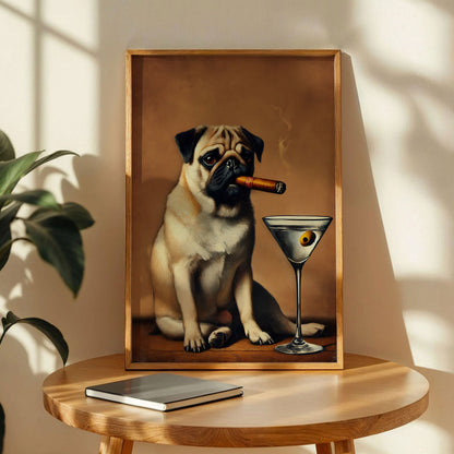 Pug Dog Drinking Wine Art Print