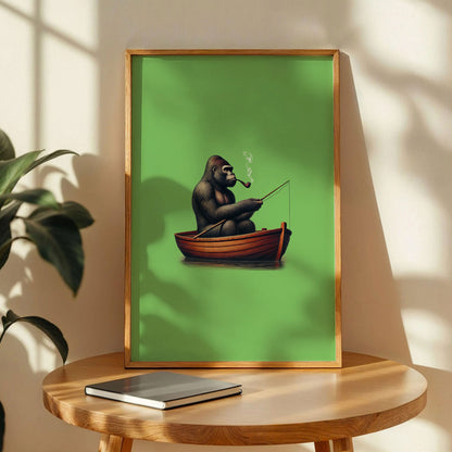 Fishing Gorilla in Red Canoe Art
