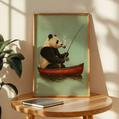 Bear Fishing in Red Canoe Poster