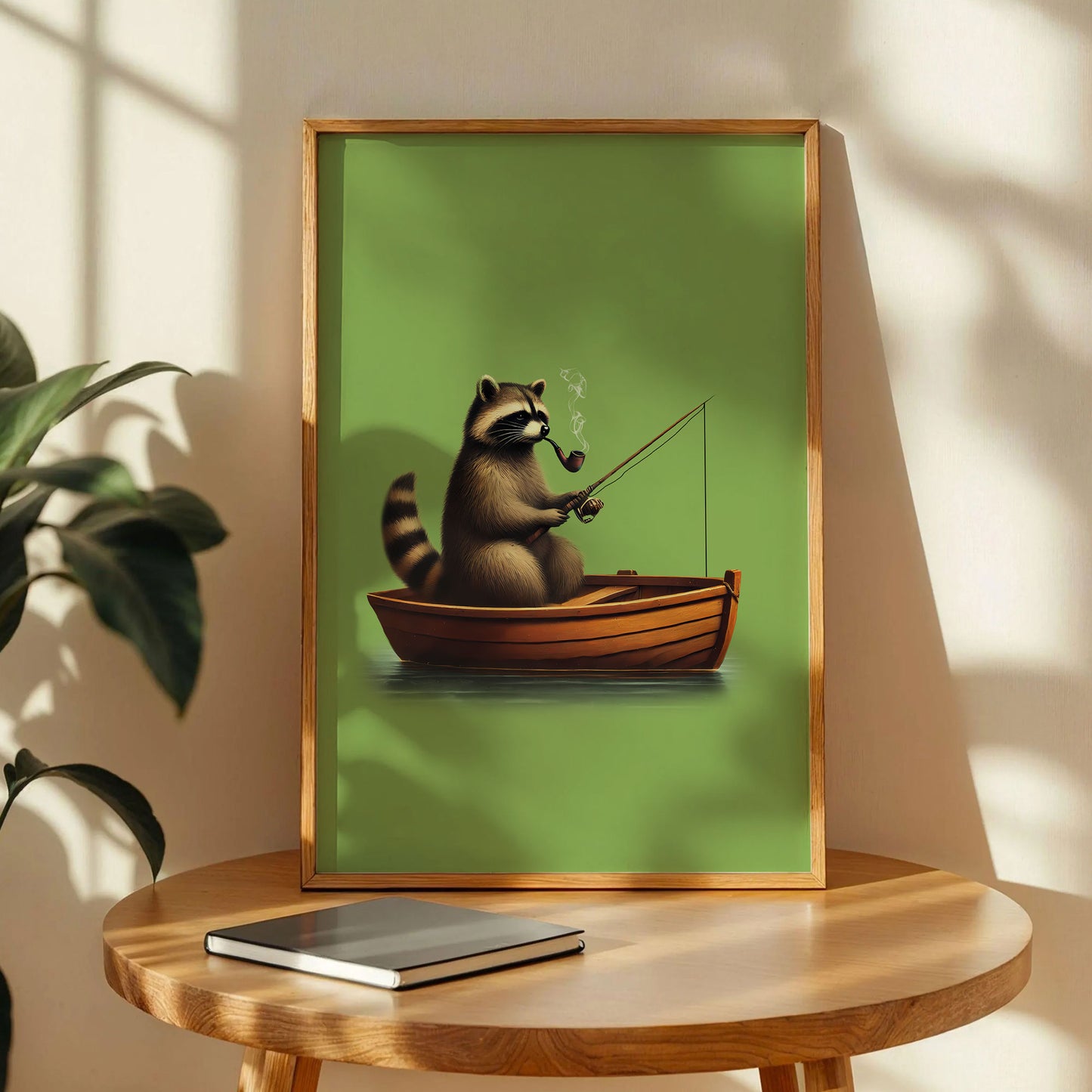 Fishing Raccoon Poster