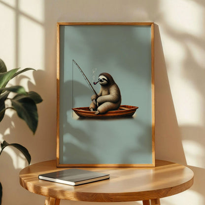 Funny Sloth Fishing Print Art