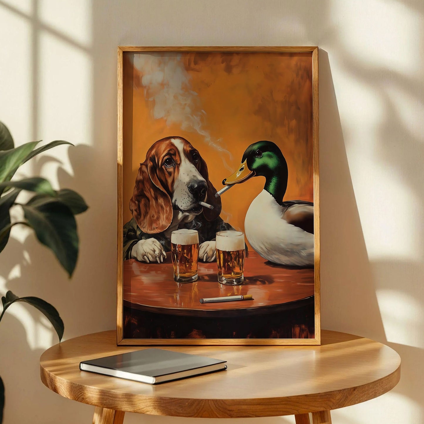 Basset Hound and Mallard Duck Smoking Cigarettes Art