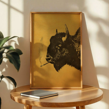 Bison Smoking a Cigarette Vintage Poster