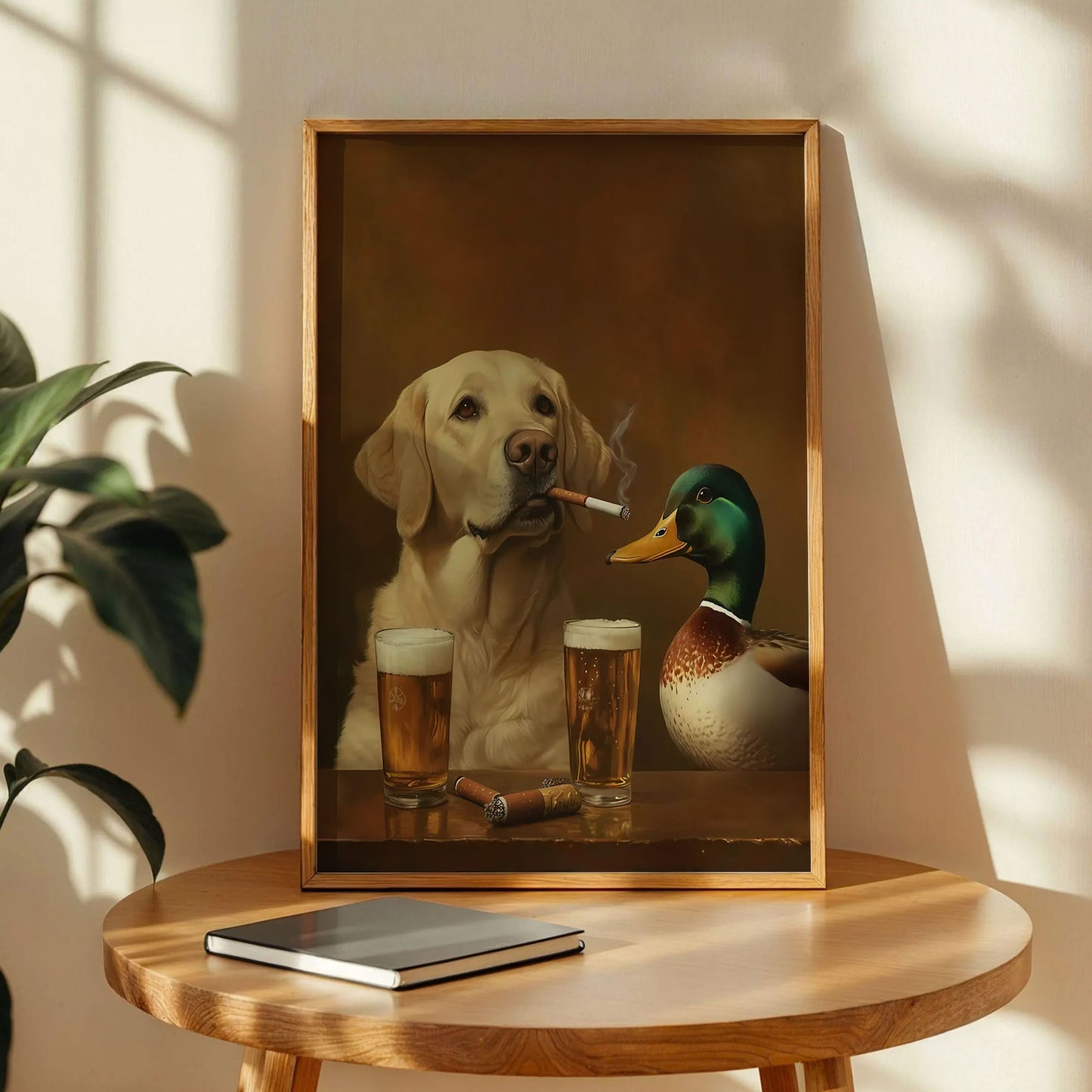 A Labrador Retriever and a Mallard Duck Poster
