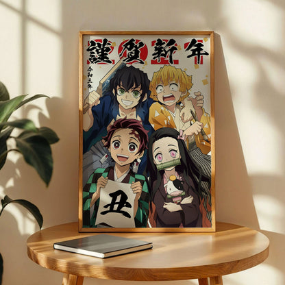Demon Slayer Tanjiro, Nezuko, Inosuke, and Zenitsu Poster