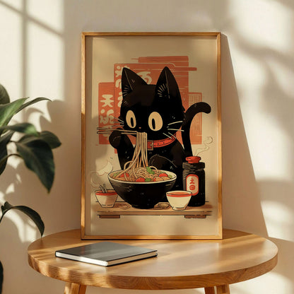 Hungry Black Cat Ramen Poster