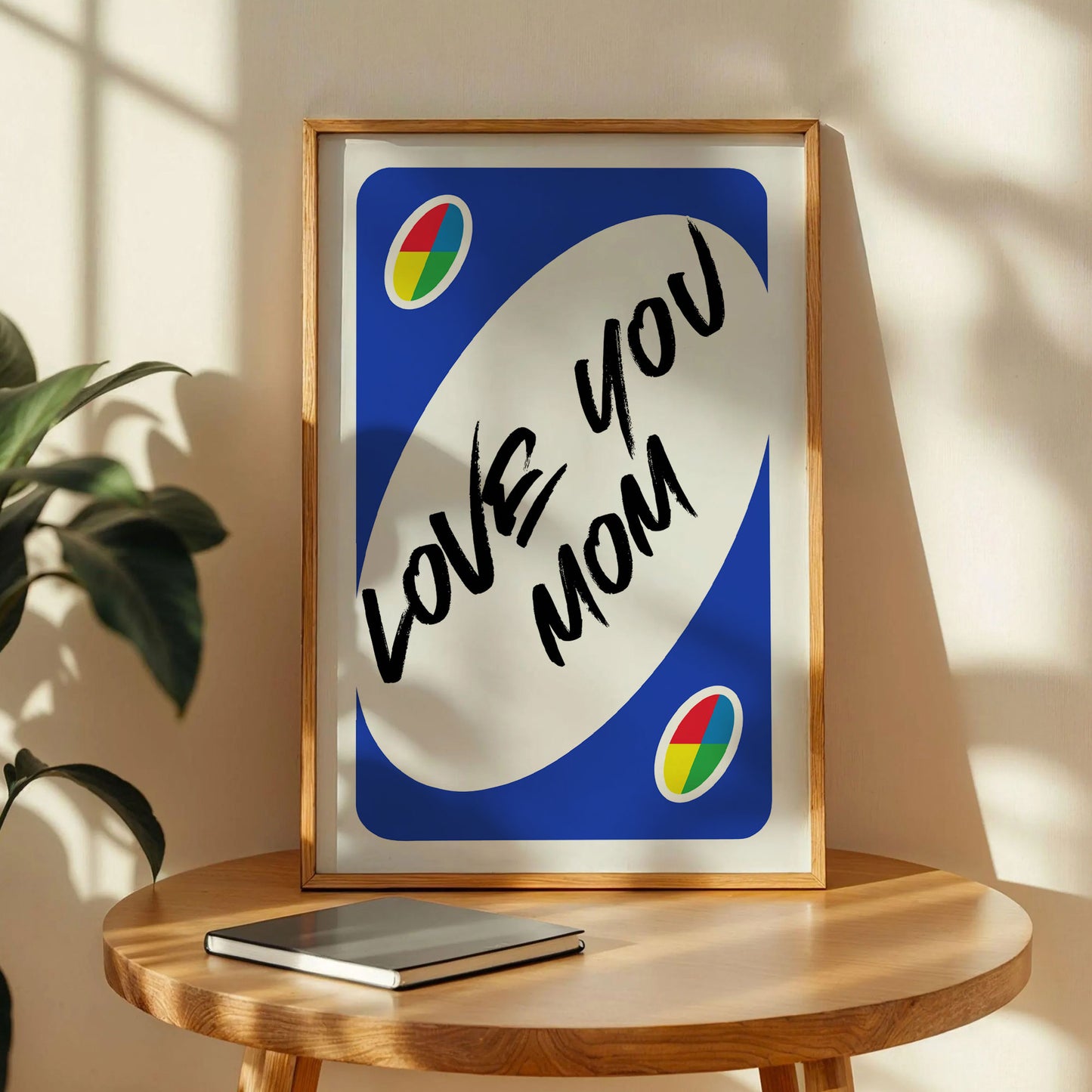 Love You Mom Reverse UNO Blue Card Poster