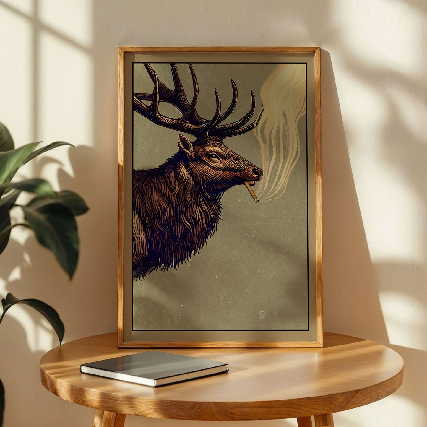 Funny Elk Drinking Smoking Poster