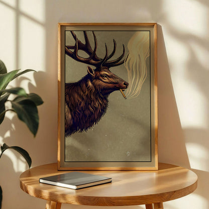 Funny Elk Drinking Smoking Poster