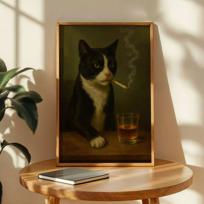 Tuxedo Cat Drinking Whiskey Poster
