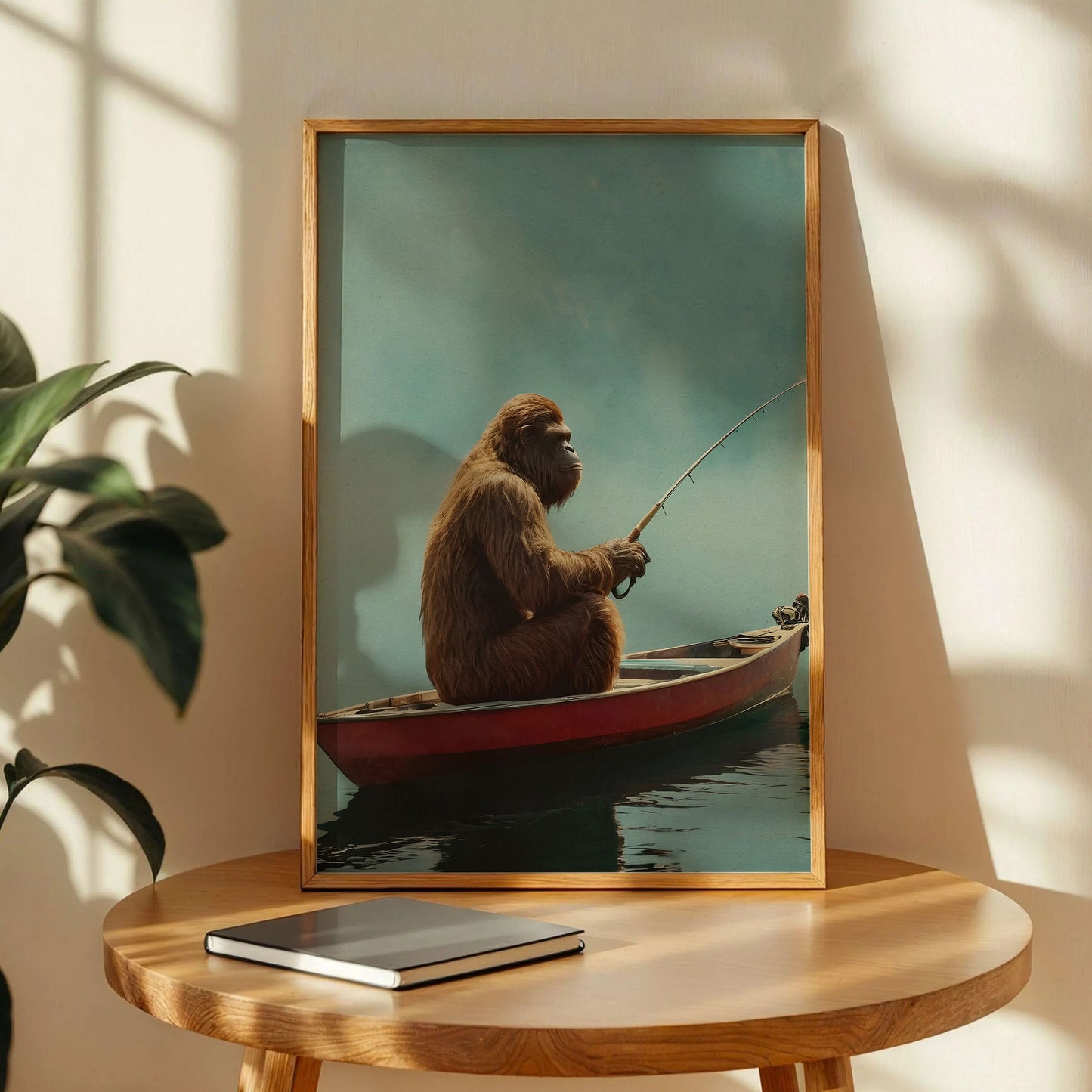 Funny Bigfoot Fishing in Canoe Print Art