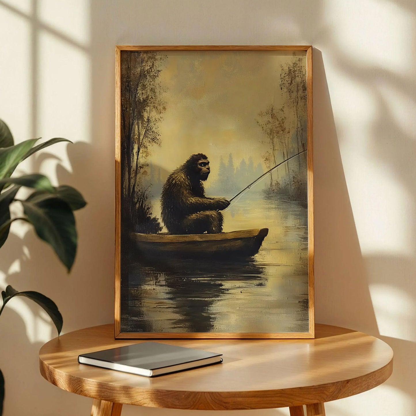 Bigfoot on a Red Canoe Fishing Poster