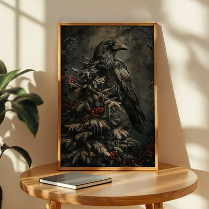 Dark Raven Holiday Tree Art Print