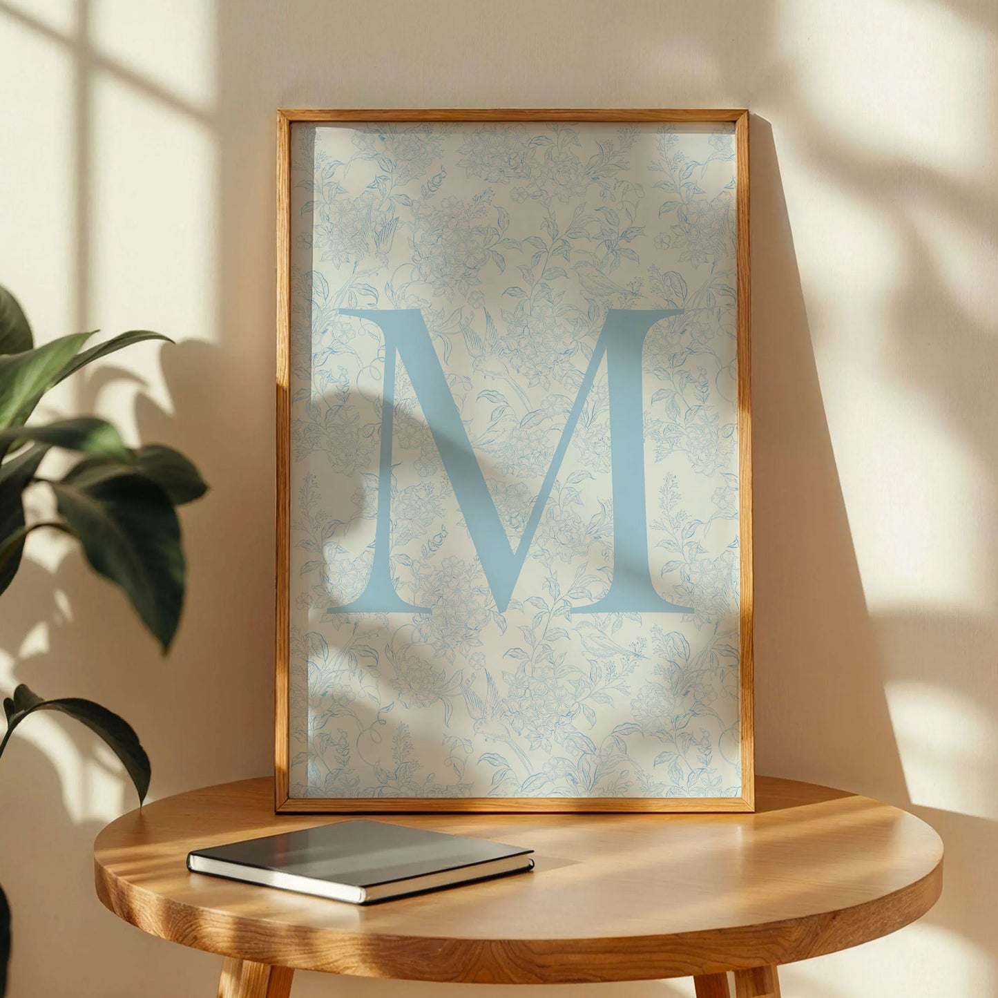 Blue Floral Initial Letter M Art